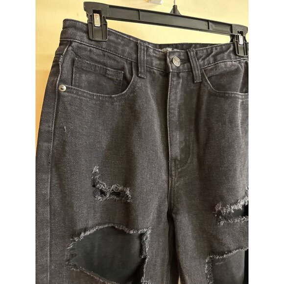 PrettyLittleThing Washed Black Ripped High-Waisted Mom Jeans UK 10 - Picture 3 of 12